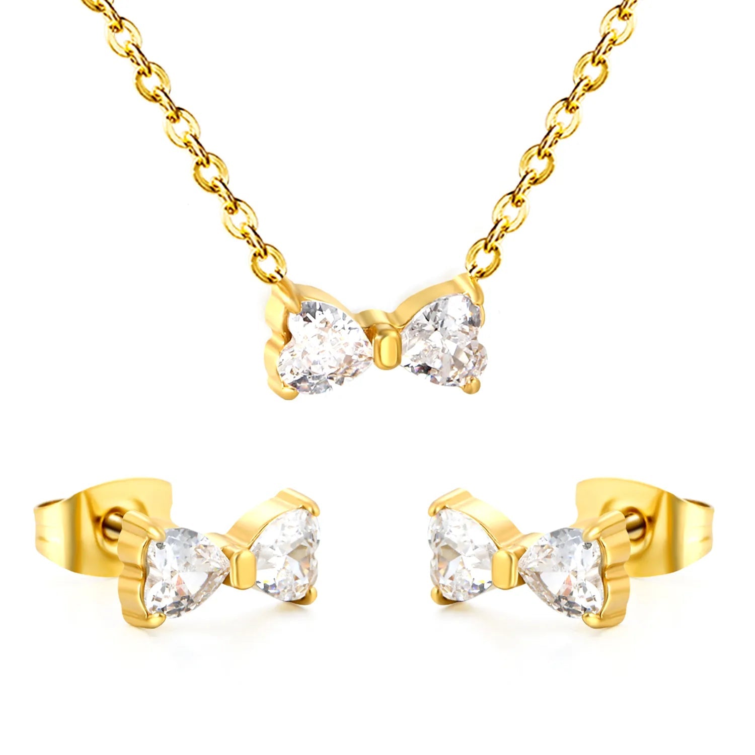 Brogan white diamond/pink diamond stud earrings: 9.3*5mm. Necklace: 9.3*5mm. 0.35 cross chain. 40 + 5cm + 6mm round tail tag. asonjewelry